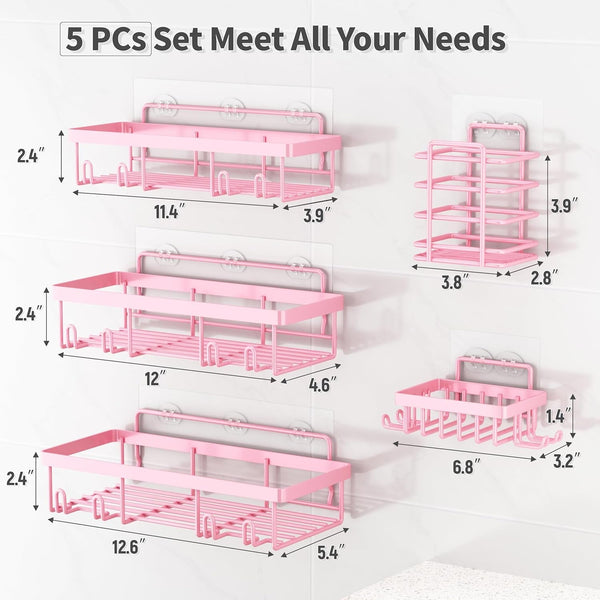 5 Pack Shower Caddy for inside Shower, Pink Bathroom Decor Set5
