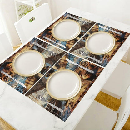 Pirate Ship Placemat Set Ocean Sailing Adventure Nautical Pattern Decor Linen Table Mats for Dining Room Kitchen Party Cafe Banquet Wedding Decor, 18" L X 12" W【2 PCS】4