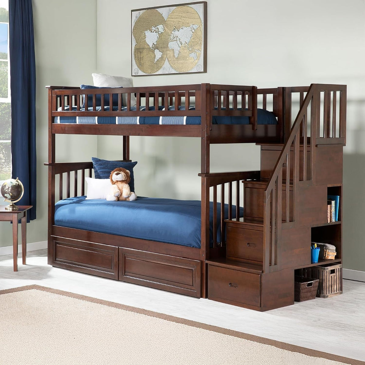 columbia-staircase-bunk-bed-twin-over-twin-raised-panel-bed-drawers-walnut