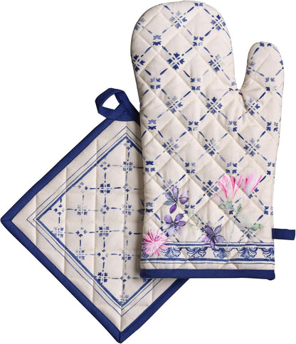 100% Cotton Oven Mitt & Pot Holder Set (7.5"X13" & 8"X8")1