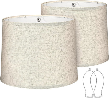 Lamp Shades Set of 2 – 𝟏𝟏.𝟔” 𝐓𝐨𝐩 𝐱 𝟏𝟐.𝟔” 𝐁𝐨𝐭𝐭𝐨𝐦 𝐱 𝟗.𝟖” 𝐇𝐢𝐠𝐡 Fits Harp-Style Bedside & Floor Lamp Shades – 𝐃𝐫𝐮𝐦 𝐒𝐡𝐚𝐩𝐞 Easy Assembly (Ships Rolled Flat) (Beige, Medium)1