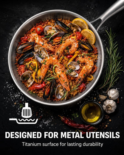 Titanium Pan for Cooking,11In Uncoated Hammered Titanium Pro Frying Pan with Lid |Chef-Grade Design | Pfas/Pfoa/Ptfe-Free | Induction & Oven-Safe4