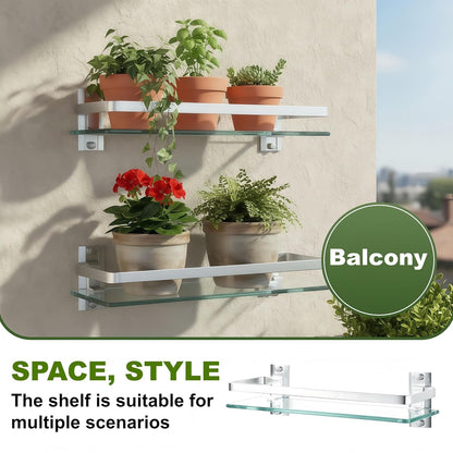 Bathroom Glass Shelf 15.7" Silver Wall-Mounted, Floating Metal Storage Rack7
