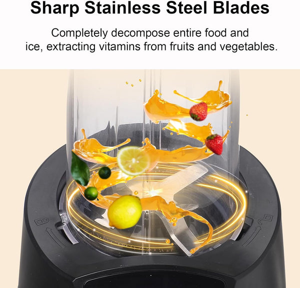 Personal Blender with 1200W-Peak-Watts, Smoothie Blender Smart Technology for Frozen Drinks, Shakes, Smoothies & Sauces, with Two 28-Oz To-Go Cups & Spout Lids, Black (2 * 28Oz Cups)4