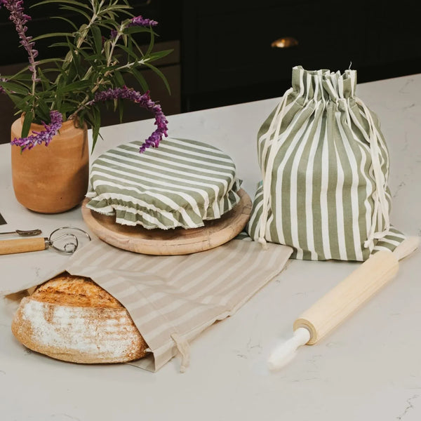 Beautiful Linen Bread Bag Set & Proofing Cover for Homemade Sourdough | Keeps Your Loaf Fresh for Days - Reusable, Easy to Clean and the Perfect Baking Accessories2