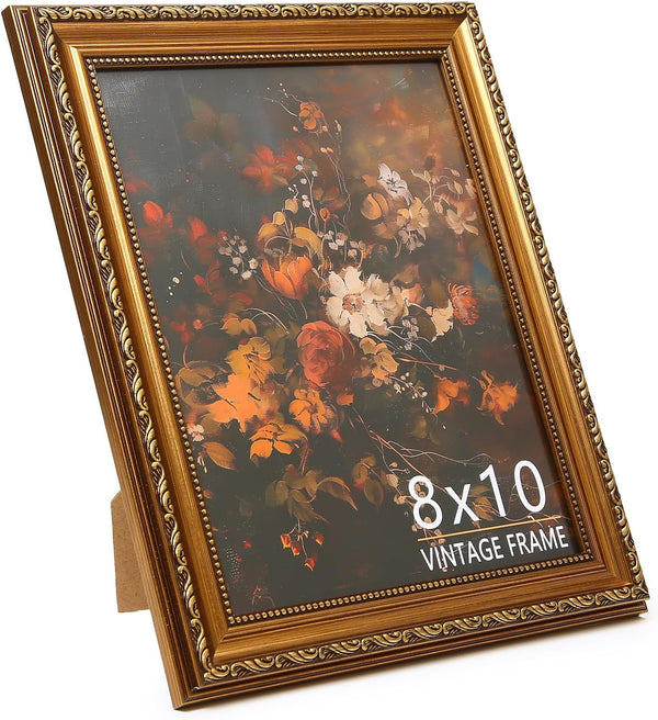 8X10 Picture Frame, Vintage Bronze Gold Picture Frame for Tabletop & Wall Mount, Antique Photo Frame 8 X 10 for Living Room, Bedroom, Office or Gallery Wall, Retro Home Decoration Gift - 1 Pack2
