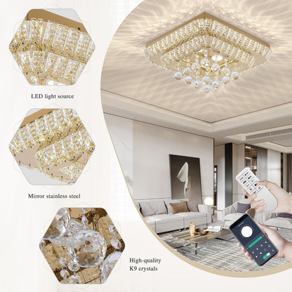 26 Inch Gold Flush Mount Chandelier, Crystal Chandeliers LED Ceiling Light2