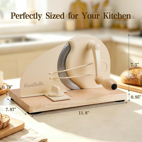 Sourdough Bread Slicer for Homemade Bread, Manual Hand Crank Bread Cutter with Adjustable Thickness for Even Slices, Slicing Guide & Protective Blade Shield, Wood Base with Suction Cups(Beige)7