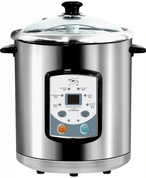 YONGXING 9L Electric Stew Cooker with Ceramic Water-Bath Insert, Stainless Steel Inner Pot, Dual Cooking Modes, 24H Timer, 7-Level Keep Warm, Slow Soup Maker for Home Restaurant, DYG-35AF1