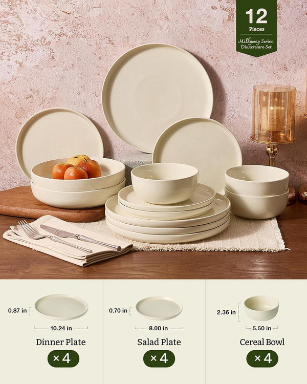 Milkyway 12-Piece Stoneware Dinnerware Set, Almond Milk2