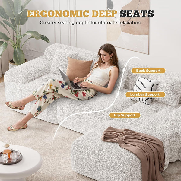 122" Modern L Shaped Modular Sectional Sofa, Boneless Couches for Living Room with Ottoman,4 Seater Convertible Chenille Cloud Couch Sofa Set, No Assembly Required, Beige 1 PCS5