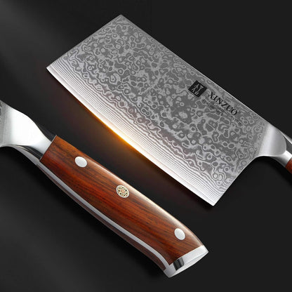 7 Inch Chinese Meat Cleaver Knife – 67 Layers Damascus Steel Butcher Knife, Ultra Sharp Kitchen Cleaver for Meat & Vegetable, with Natural Rosewood Handle2