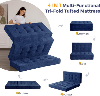 6" Folding Sofa Bed for Floor, Tufted Tri-Fold Floor Mattress6