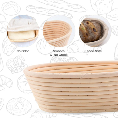 Bread Proofing Baskets Set of 2 10 Inch Oval Shaped Dough Proofing Bowls W/Liners Perfect for Professional & Home Sourdough Bread Baking6