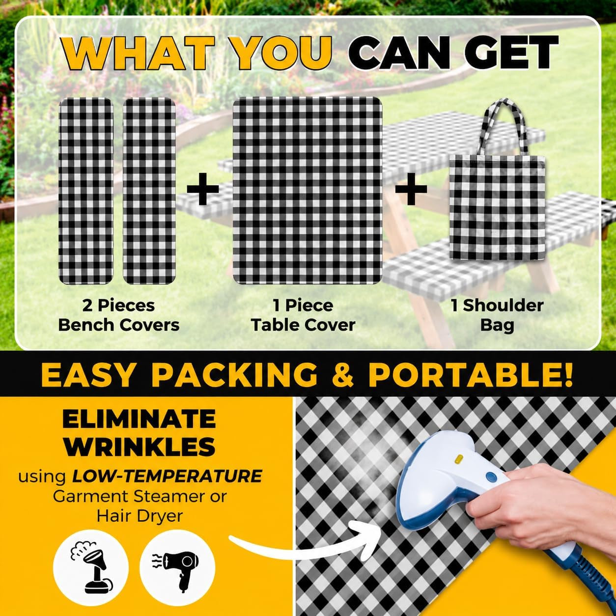vinyl-fitted-picnic-table-cover-with-bench-covers-bag-6ft-black-checkered-outdoor-waterproof-windproof-tablecloth-with-elastic-edges-camping-rv-gear-campers-must-have-72x30-inches