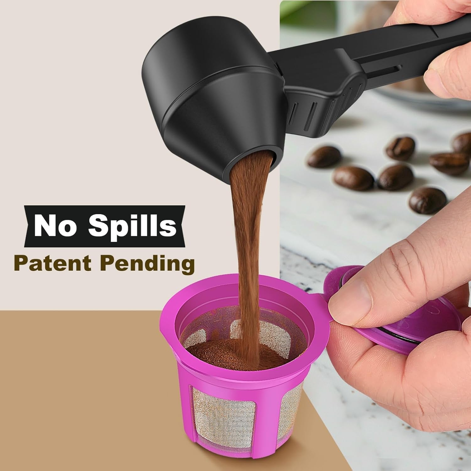 coffee-scoop-funnel-for-reusable-k-cup-refillable-coffee-pods-coffee-measuring-spoon-2-tablespoon-capacity-scoop-with-funnel-for-ground-coffee-protein-powder-tea-black-1-pack