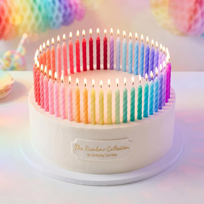 Rainbow Collection Birthday Candles, 50 Pieces Colorful Spiral Birthday Candles2