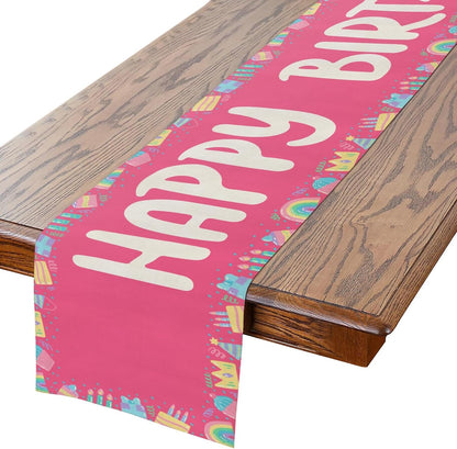 Happy Birthday Table Runner 13X72 Inch Pink Birthday Cake Box Candle Rainbow Farmhouse Polyester Linen Table Decoration for Kitchen Dinning, Indoor Outdoor Home Dinner Party (Red)1