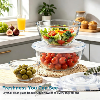 Glass Mixing Bowls with Airtight Lids Set for Cooking Prep Serving5