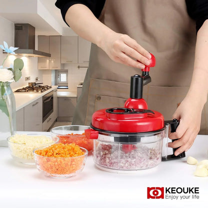 Hand Crank Food Chopper Red - Manual Food Processor with Egg Separator, Labor-Saving, Easy to Clean, Large Vegetable Mixer Blender for Onion, Garlic, Salad, Salsa, Nuts, Meat, Fruit, Etc6