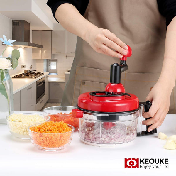 Hand Crank Food Chopper Red - Manual Food Processor with Egg Separator, Labor-Saving, Easy to Clean, Large Vegetable Mixer Blender for Onion, Garlic, Salad, Salsa, Nuts, Meat, Fruit, Etc6