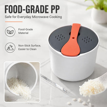 Microwave Rice Cooker Steamer, Microwave Pasta Cooker with Strainer, 2 L Microwave Cookware Set for Rice, Pasta, Vegetables, Quinoa, Oatmeal, Ramen Non Stick (Orange)4