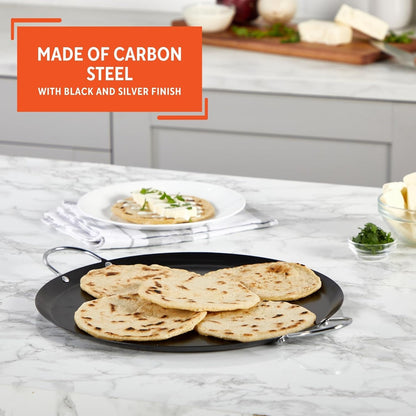 13.5In Carbon Steel Nonstick round Comal with Metal Handles, Black | Chrome Riveted Handles, Great for Tortillas, Essential Kitchen Tool3