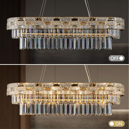 34.3" L Modern Crystal Chandeliers for Dining Room 12 Lights Gold Chandelier Large Luxury Chandelier Pendant Light Fixture, Kitchen Island,Entryway,Living Room 34.3" L X 8.7" H7