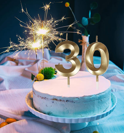 30Th Birthday Candles,Gold Number 30 Cake Topper for Birthday Decorations Party Decoration5