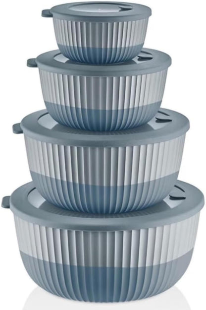 Plastic Mixing Bowls with Lids, 8-Piece Airtight Leak-Proof Nesting Bpa-Free Prep Bowl Set for Kitchen & Food Storage, 500Ml, 1300Ml, 2600Ml & 4200Ml, Microwave & Dishwasher Safe (Gray)1