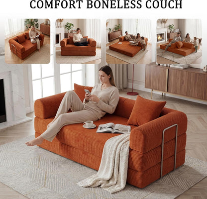 Futon Sofa Bed Modular Loveseat Sleeper Folding Pull Out Couch with Pillows, No Assembly Required Boneless Couch for Living Room Bedroom Guest Room (Orange, 59.06" Loveseat Sofa)7