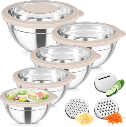 Mixing Bowls, Stainless Steel Salad Serving Bowl with Clear Lids1