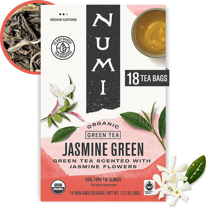Numi Organic Jasmine Green Tea, 18 Green Tea Bags with Real Jasmine Flowers | Green Tea Leaves Scented with Real Jasmine Flowers1