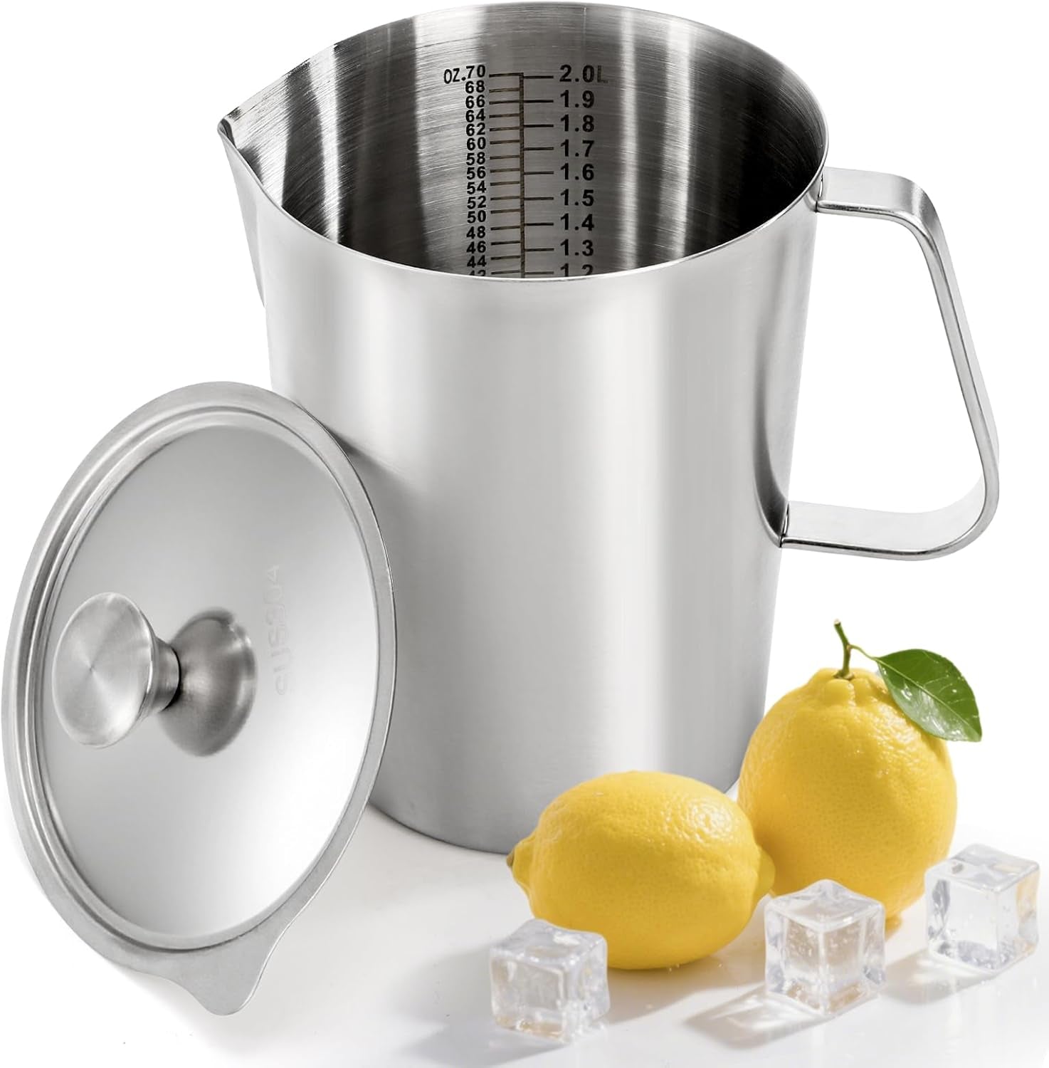 stainless-steel-pitcher-with-lid-79oz-2-3l-304-metal-measuring-cup-with-marking-handle-large-mouth-graduated-beakers-milk-frothing-jug-water-pitcher-for-coffee-latte-art-machine-iced-hot-tea