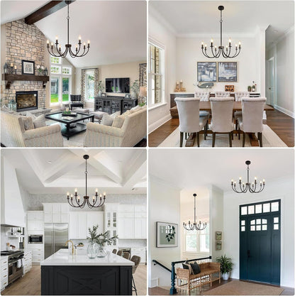 8 Light Black Farmhouse Chandelier, Dining Room Light Fixtures,6