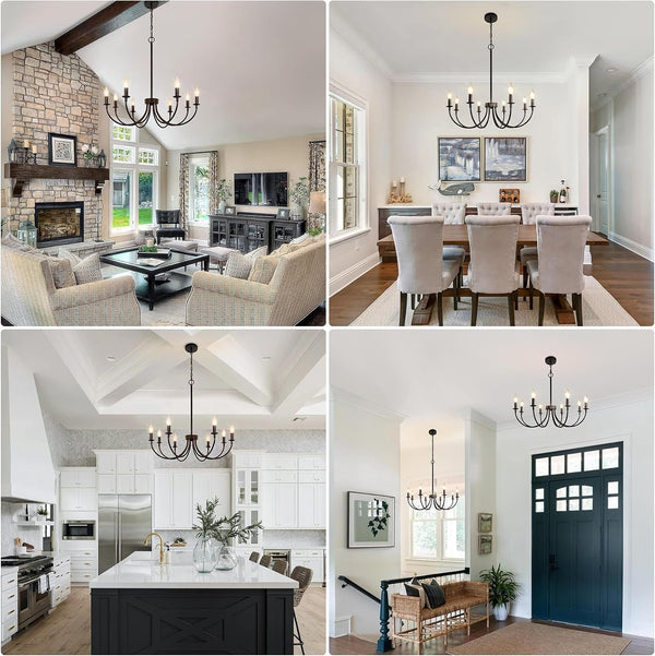 8 Light Black Farmhouse Chandelier, Dining Room Light Fixtures,6