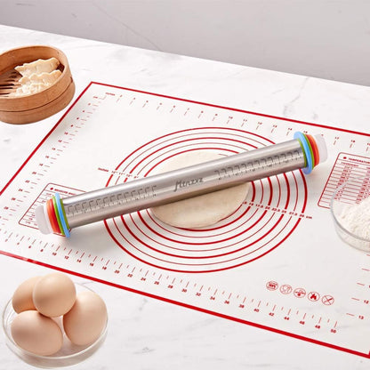 Rolling Pin and Silicone Pastry Mat Set with Adjustable Thickness Rings | Roll Dough to Perfect Size & Thickness, Stainless Steel Dough Roller for Baking Fondant, Pizza, Pie, Pastries, Pasta, Cookies8