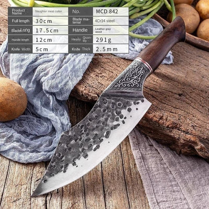 Meat Cleaver, 6.5 Inch Hand-Forged Butcher'S Knife Beautifully Carved Steel Head Meat Cutter Multi-Purpose Knives Kitchen Chef Knives4