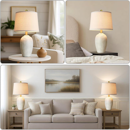 21'' Set of 2 Rustic Ceramic Small Table Lamps for Bedroom | Farmhouse Vintage Nightstand Lamps for Living Room Office Entryway End Table, 2 Bulbs Included4