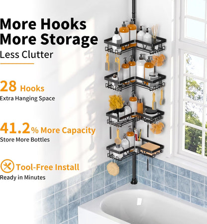 Corner Shower Caddy Tension Pole, Large Capacity Bathroom Organizer5