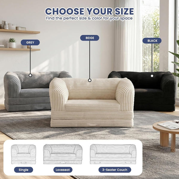 Loveseat 51 Inch, 2-In-1 Convertible Tri-Folding Sofa Bed with Thick Backrest & Carry Handle, Gray Foldable Couch Bed Lounger Sleeper Sofa for Living Room, Guest Room, Soft Corduroy8