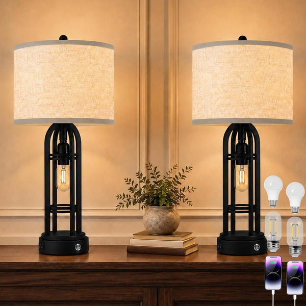 24.7'' Bedroom Lamps Set of 2, Living Room Table Lamp with USB Ports1