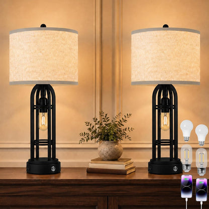 24.7'' Bedroom Lamps Set of 2, Living Room Table Lamp with USB Ports1