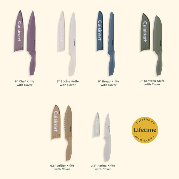 Advantage 12-Piece Kitchen Knife Set, Professional-Quality Nonstick Coated Stainless Steel Knives with Covers, Nonstick Color Coating for Easy Slicing, Ergonomic Handles, G1022-12M4