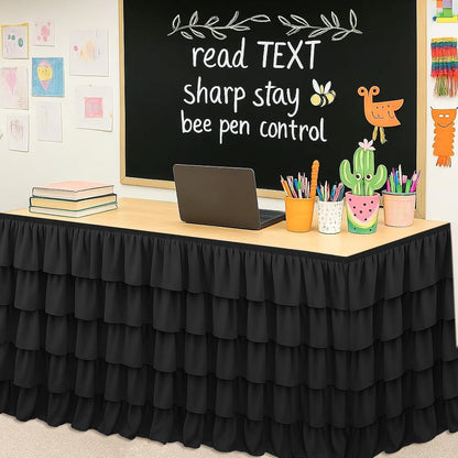Teacher Desk Skirt Black Tutu Table Skirt for Classroom 6FT | Ruffled Tablecloth Back to School Supplies for Girls Birthday Party Dessert Decorations4