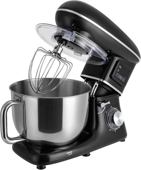 Stand Mixer, 6.5 Quart, 6+1 Speed Tilt-Head Kitchen Mixer, Copper Motor, Household Food Mixer with Bowl, Flat Beater, Dough Hook, Egg Whisk Fit for Kitchens, Small Restaurants, Bakeries (Black)1