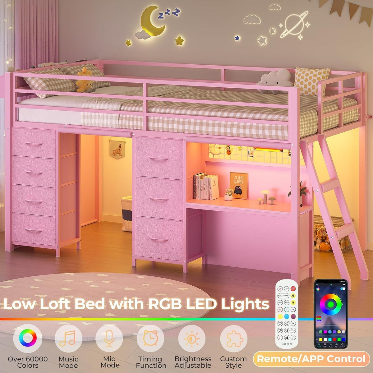 kids-low-loft-bed-twin-size-with-desk-and-7-storage-drawers-pink