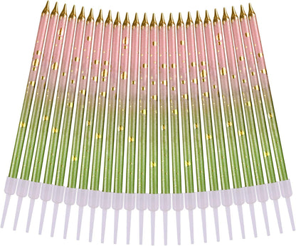 Pink Green Gold Long Thin Birthday Candles, Cake Candles, Birthday Parties, Wedding Decorations, Party Candles4