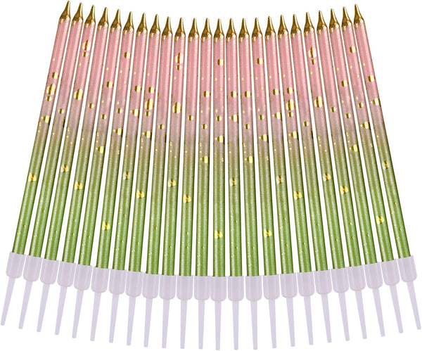 Pink Green Gold Long Thin Birthday Candles, Cake Candles, Birthday Parties, Wedding Decorations, Party Candles4