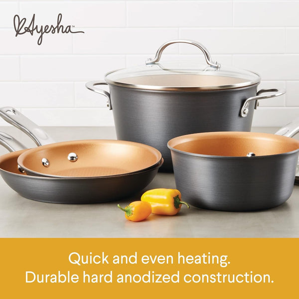 Curry Kitchenware  Curry Home Collection Hard Anodized Nonstick Cookware Pots and Pans Set, 9 Piece, Charcoal Gray3